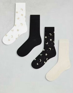 �����f�b�N�X ���f�B�[�X �A���_�[�E�F�A �C�� �v�����g Lindex 4-pack socks with moon & star printed glitter detail in multi �}���`�J���[