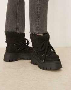 �G�C�\�X ���f�B�[�X �V���[�Y �u�[�c�E���C���u�[�c ���[�X ASOS DESIGN Acclaim shearling lace up snow boots Black �u���b�N