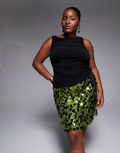 �G�C�\�X ���f�B�[�X �{�g���X�J�[�g �~�j �X�p���R�[�� ASOS Curve ASOS DESIGN Curve mixed sequin mini skirt Green �O���[��