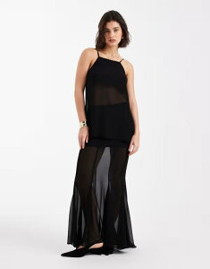 �G�C�\�X ���f�B�[�X �{�g���X�J�[�g �I�[�o�[���C �V�A�[ �}�L�V ASOS DESIGN sheer overlay fishtail maxi skirt - part of a set Black �u���b�N