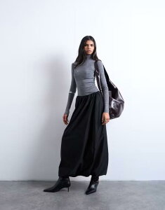 �g�b�v�V���b�v ���f�B�[�X �{�g���X�J�[�g �}�L�V Topshop techy seam detail bubble hemaxi skirt Black �u���b�N