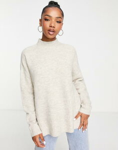 ���F�����[�_ ���f�B�[�X �A�E�^�[ �j�b�g�E�Z�[�^�[ Vero Moda longline knit sweater in cream Birch w. melange �N���[��