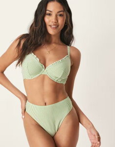 �G�C�\�X ���f�B�[�X ���� �{�g���X�̂� �n�C�E�G�X�g ASOS DESIGN Anna seersucker high leg high waist bikini bottom stripe Green stripe �O���[��