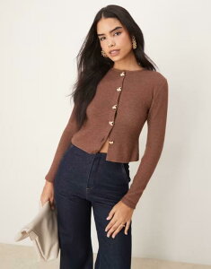 �G�C�\�X ���f�B�[�X �A�E�^�[ �J�[�f�B�K�� ASOS DESIGN cozy supersoft cardigan with gold button detail Chocolate �`���R���[�g