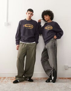 NC Be[W fB[X AE^[ jbgEZ[^[ N[lbN S Reclaimed Vintage Unisex boxy crew neck brushed knit sweater with logo Navy lCr[