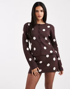 �G�C�\�X ���f�B�[�X �A�E�^�[ �J�[�f�B�K�� �h�b�g �j�b�g ASOS DESIGN fine knit compact cardigan polka dots - part of a set Brown polka dot �u���E��