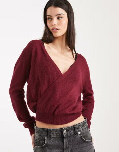 ���[�e�� ���f�B�[�X �A�E�^�[ �j�b�g�E�Z�[�^�[ Motel Saroya plunge wrap knitop in wine ���C��
