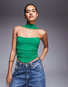 �G�C�\�X ���f�B�[�X �g�b�v�X �V���c ASOS DESIGN bandeau top with scarf neck detail Green �O���[��