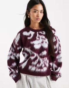 �G�C�\�X ���f�B�[�X �A�E�^�[ �j�b�g�E�Z�[�^�[ �t�����[�� �t�����[ ASOS DESIGN knit brushed floral sweater in wine Multi �}���`�J���[