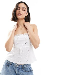 �G�C�\�X ���f�B�[�X �g�b�v�X �V���c ASOS DESIGN broderie bandeau top with ribbon detail WHITE �z���C�g