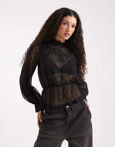 �~�X�Z���t�t���b�W ���f�B�[�X �g�b�v�X �V���c �V�t�H�� �h�J �u���E�X Misselfridge chiffon embroidered victoriana blouse Black �u���b�N
