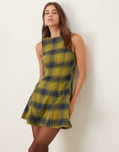 �G�C�\�X ���f�B�[�X �g�b�v�X �����s�[�X �~�j �m�[�X���[�u ASOS DESIGN sleeveless mini dress with box pleats check Green Check �O���[��