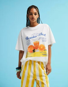 �G�C�\�X ���f�B�[�X �g�b�v�X T�V���c �O���t�B�b�N ASOS DESIGN oversized T-shirt with orange juice graphic WHITE �z���C�g
