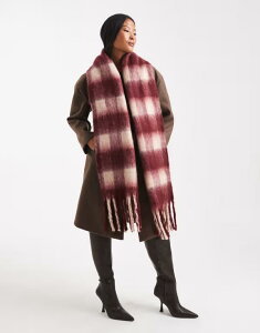 �R�b�g���I�� ���f�B�[�X �A�N�Z�T���[ �}�t���[�E�X�g�[���E�X�J�[�t Cotton phoebe brushed tassel scarf in deepomegranate plaid Multi �}���`�J���[