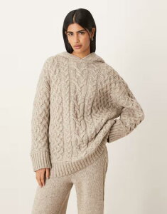 �G�C�\�X ���f�B�[�X �A�E�^�[ �p�[�J�[�E�X�E�F�b�g �j�b�g ASOS DESIGN oversized cable knit hoodie in oatmeal - part of a set Oatmeal �I�[�g�~�[��