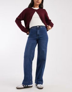 ���F�����[�_ ���f�B�[�X �{�g���X �f�j���p���c ���C�h���b�O �W�[���Y Vero Moda Kayla high waisted wide leg jeans with wide hems in dark Blue Denim �f�j��