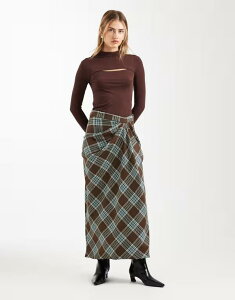 �G�C�\�X ���f�B�[�X �{�g���X�J�[�g �h���[�v �}�L�V ASOS DESIGN drape detail maxi skirt in check �`�F�b�N