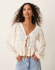 �~�X�Z���t�t���b�W ���f�B�[�X �g�b�v�X �V���c ���[�X Misselfridge lace jacquard tie frontop IVORY �A�C�{���[