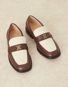 yz GC\X Y Xb|E[t@[ V[Y ASOS DESIGN penny loafers with square toes in brown and white faux croc with gold-tone hardware Brown and cream