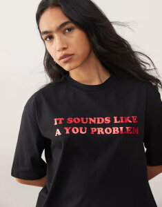�m�C�W�[���C ���f�B�[�X �g�b�v�X T�V���c Noisy May boxy T-shirt with you problem text Black �u���b�N