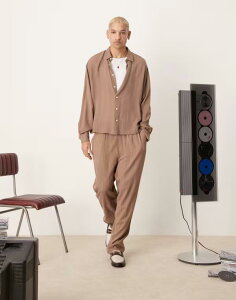 �G�C�\�X �����Y �{�g���X �J�W���A���p���c ASOS DESIGN premium baggy pantstripe - part of a set BROWN �u���E��