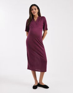 �}�}���C�V�A�X ���f�B�[�X �g�b�v�X �����s�[�X �~�f�B �W���[�W�[ �}�^�j�e�B Mama.licious Mamalicious Maternity short sleeve wrap front jersey midi dress Winetasting �o�[�K���f�B