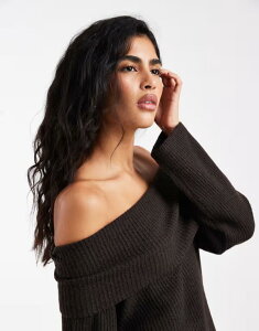 F[_ fB[X AE^[ jbgEZ[^[ u Vero Moda ribbed knit fold over bardot sweater in chocolate torte `R[g