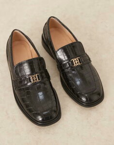�G�C�\�X �����Y �V���[�Y �X���b�|���E���[�t�@�[ ASOS DESIGN penny loafers with square toe faux croc with gold hardware Black �u���b�N