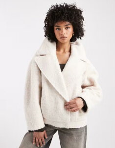 �G�C�\�X ���f�B�[�X �A�E�^�[ �R�[�g ASOS DESIGN cozy oversized strong shoulder pea coat in cream �N���[��