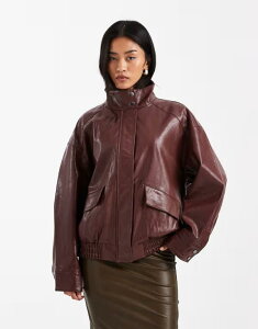 �I�����[ ���f�B�[�X �A�E�^�[ �W���P�b�g�E�u���]�� ���U�[ �t�F�C�N���U�[ ONLY faux leather bomber jacket Burgundy �o�[�K���f�B
