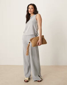���B�� ���f�B�[�X �{�g���X �J�W���A���p���c ���C�h���b�O Vila textured striped wide leg pants and cream - part of a set Black beauty �u���b�N