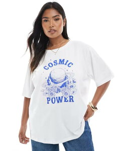 �I�����[�J�[�u ���f�B�[�X �g�b�v�X T�V���c �v�����g �O���t�B�b�N ONLY Curve cosmic graphic print oversized t-shirt WHITE �z���C�g