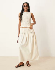 �G�C�\�X ���f�B�[�X �{�g���X�J�[�g �}�L�V ASOS DESIGN shirred waist maxi skirt Ivory �A�C�{���[