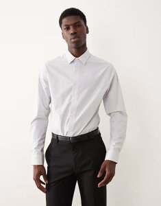 �G�C�\�X �����Y �g�b�v�X �V���c �X�����t�B�b�g ASOS DESIGN slim fit dresshirt with raised texture stripes Gray �O���[