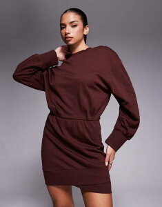 �G�C�\�X ���f�B�[�X �g�b�v�X �����s�[�X �~�j �R�b�g�� ASOS DESIGN cotton wrap over mini sweat dress in chocolate �`���R���[�g