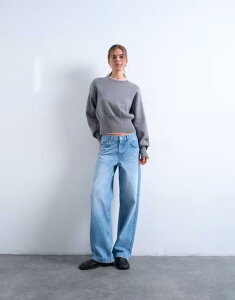 �g�b�v�V���b�v ���f�B�[�X �{�g���X �f�j���p���c ���[���C�Y �W�[���Y Topshop Cinch low rise baggy jeans in bleach