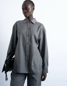 �g�b�v�V���b�v ���f�B�[�X �g�b�v�X �V���c �A�V�����g���[ Topshop oversized asymmetric tailored shirt - part of a set gray �O���[