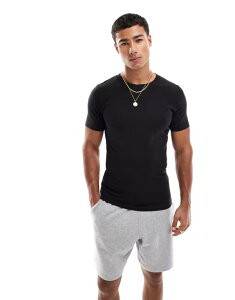 �W���b�N �A���h �W���[���Y �����Y �g�b�v�X T�V���c Jack & Jones muscle fit-shirt Black �u���b�N
