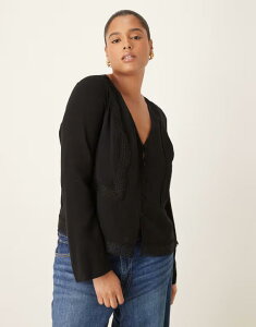 �G�C�\�X ���f�B�[�X �g�b�v�X �V���c ���[�X�g���� ���[�X ASOS Curve ASOS DESIGN Curve lace trim long sleeve top black �u���b�N