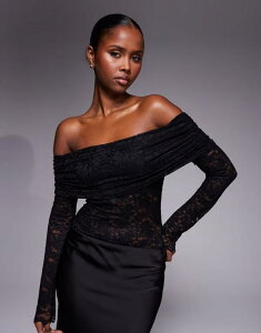 �G�[�G�t�A�[���G�� ���f�B�[�X �g�b�v�X �V���c �{�f�B�[�X�[�c ���[�X AFRM off the shoulder long sleeve lace bodysuit Noir �u���b�N