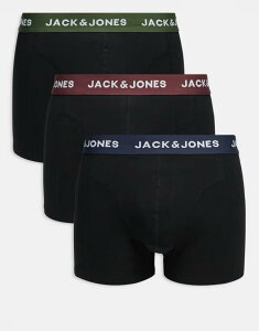 �W���b�N �A���h �W���[���Y �����Y �A���_�[�E�F�A �g�����N�X Jack & Jones 3 pack boxer briefs with colored waistbands Black �u���b�N