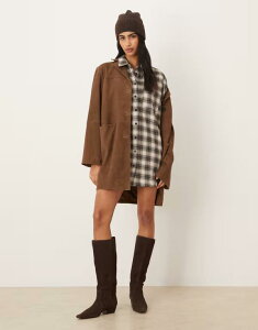 �G�C�\�X ���f�B�[�X �g�b�v�X �����s�[�X �~�j �V���c ASOS DESIGN boxy oversized mini shirt dress plaid Navy Check �l�C�r�[