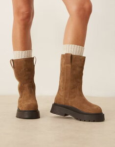 �G�C�\�X ���f�B�[�X �V���[�Y �u�[�c�E���C���u�[�c �X�G�[�h ASOS DESIGN Coast chunky pull on boots in tan suede with shearling lining TAN WITH SHEARLING �^��