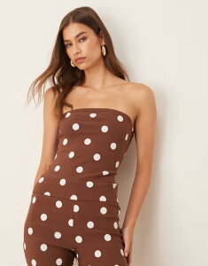 �G�C�\�X ���f�B�[�X �g�b�v�X T�V���c �h�b�g�� �h�b�g ASOS DESIGN polka dot bengaline bandeau top BROWN �u���E��