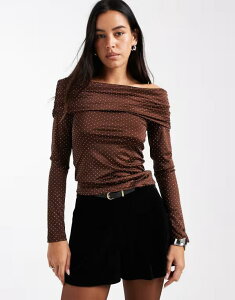 �~�X�Z���t�t���b�W ���f�B�[�X �g�b�v�X �V���c Misselfridge rhinestone off the shoulder top in chocolate �`���R���[�g