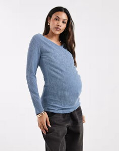�}�}���C�V�A�X ���f�B�[�X �g�b�v�X T�V���c �W���[�W�[ �}�^�j�e�B Mama.licious Mamalicious Maternity textured jersey wrap front nursing friendly top in soft Coronet blue �u���[