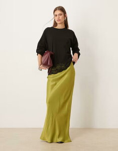 �G�C�\�X ���f�B�[�X �{�g���X�J�[�g �T�e�� �}�L�V ASOS DESIGN satin bias maxi skirt in olive Green �O���[��