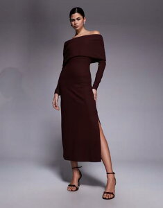 �G�C�\�X ���f�B�[�X �g�b�v�X �����s�[�X �}�L�V ASOS DESIGN supersoft fold over off the shoulder maxi dress in chocolate �`���R���[�g