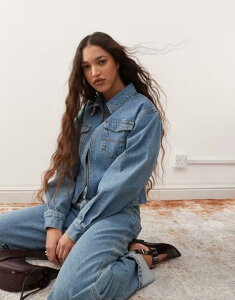 �R���[�W���� ���f�B�[�X �A�E�^�[ �R�[�g �W���P�b�g COLLUSION fitted jacket in midwash - part of a set Mid Wash