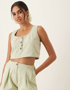 �G�C�\�X ���f�B�[�X �g�b�v�X �x�X�g �f�j�� ASOS DESIGN denim tank top with button front in pistachio - part of a set Pistachio �f�j��